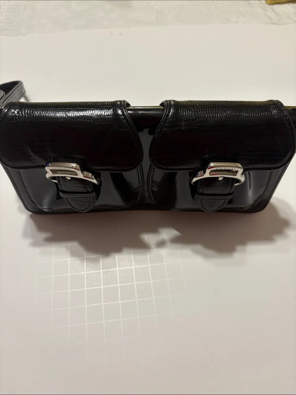 Cole Haan Black Patent Double-Pocket Wristlet Clutch